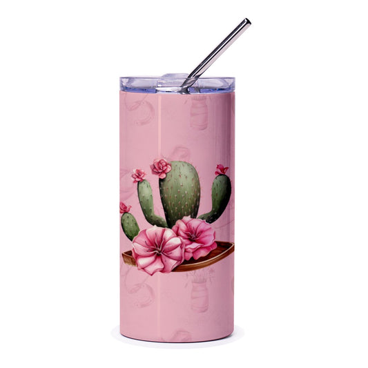 Cactus Flower Tumbler, Pink Floral Tumbler, Plant Lover Gift, Botanical Travel Mug, Desert Tumbler, Trendy Tumbler, Cactus Tumbler - Tawshia