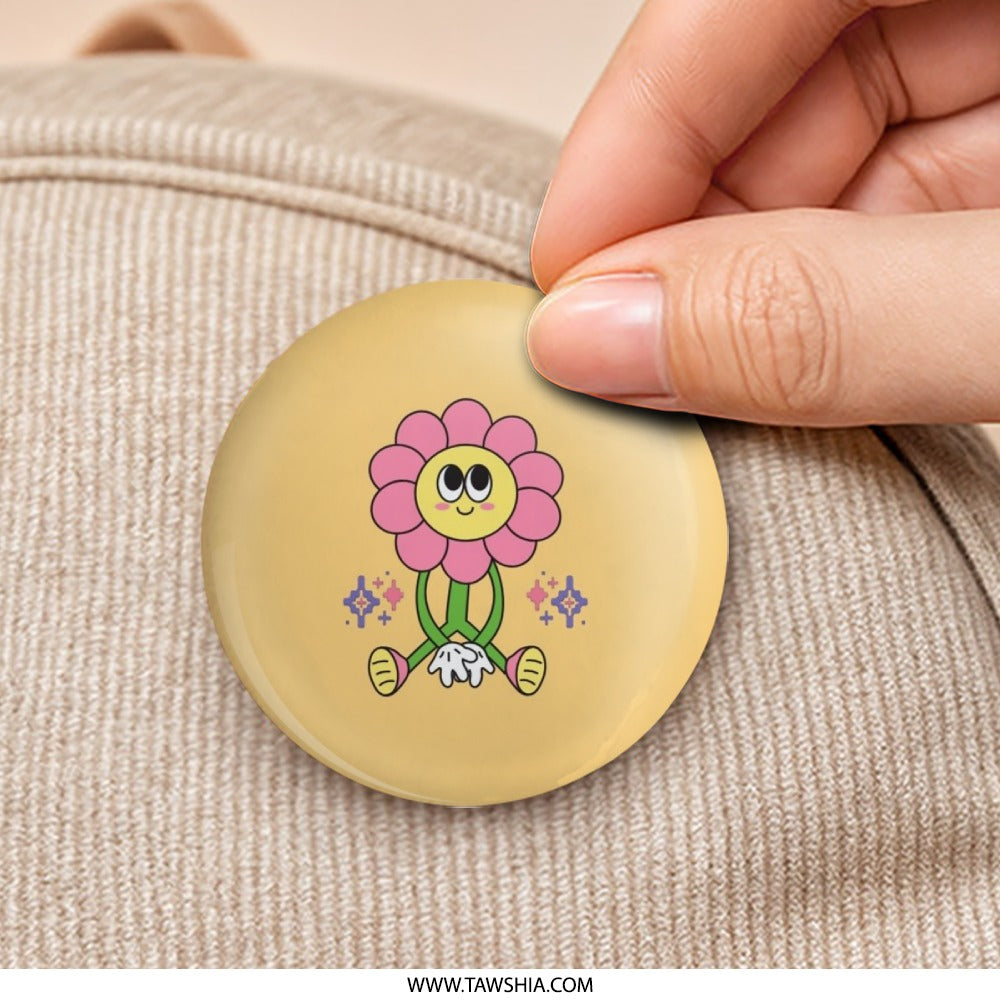 Retro Flower Pinback Button, Groovy Cartoon Flower, 70s Style Flower, Cute Flower Pin, Trendy Flower Button, Floral Pin Button - Tawshia