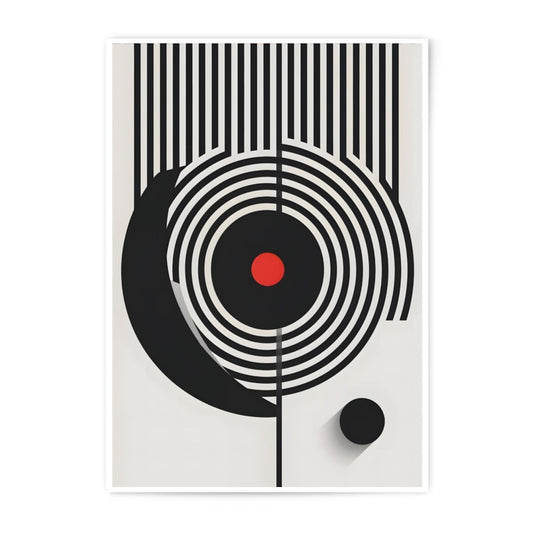 Abstract Photographic Print, Modern Art Decor, Geometric Wall Art, Black and White Print, Red Dot Accent, Contemporary Home Decor - Tawshia