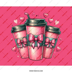 Pink Coffee Mouse Pad, Kawaii Hearts, Cute Desk Decor, Valentines Gift, Desk Accessories, Office Mousepad, Gaming Mouse Mat - Tawshia