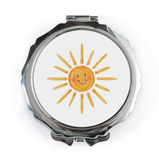 Smiling Sun Pocket Mirror, Cute Sunshine Mirror, Happy Face Compact Mirror, Childlike Art, Positive Vibes, Fun Accessory, Portable Mirror - Tawshia