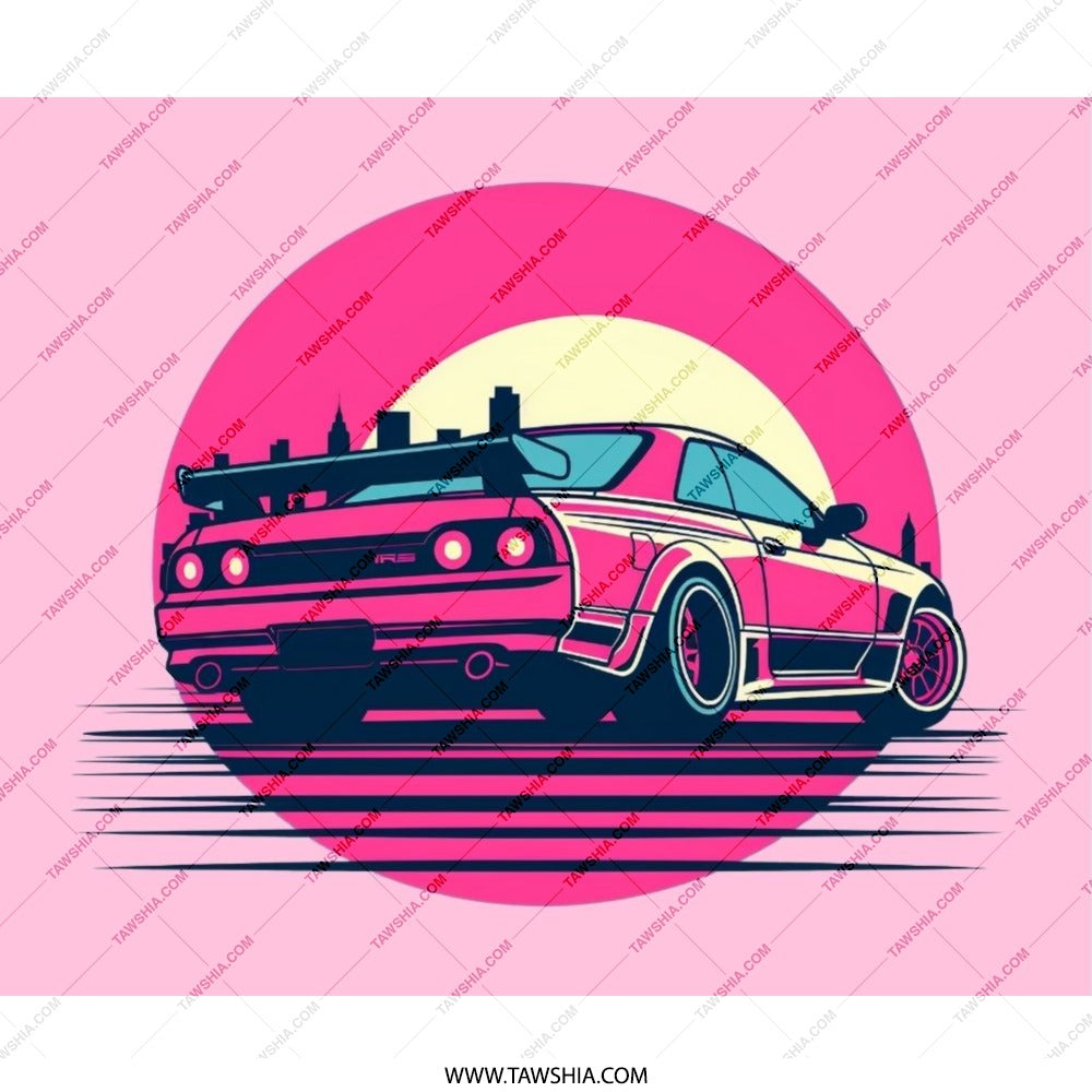 Pink Skyline R32 MousePad, JDM Car Art, Vaporwave Aesthetic, Japanese Car Gift, Gaming Desk Mat, Cool Car Lover Gift - Tawshia