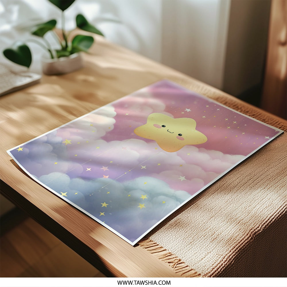 Cute Star Photographic Print, Nursery Decor, Whimsical Art, Children's Room, Starry Sky, Pastel Colors, Dreamy Illustration, Wall Art - Tawshia