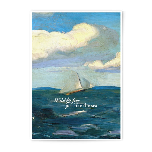 Sailing Boat Photographic Print, Ocean Painting Art, Wild and Free Sea Scape, Coastal Wall Decor, Nautical Art Print, Sea Lover Gift - Tawshia