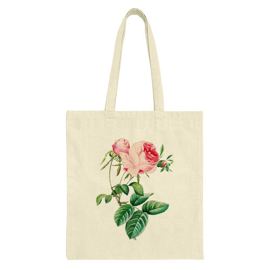 Pink Rose Tote Bag, Floral Design Bag, Botanical Print Tote, Cottagecore Aesthetic Bag, Vintage Style Shopping Bag, Cute Gift for Her - Tawshia