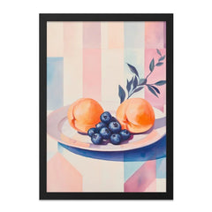 Peach and Blueberry Wall Art, Still Life Painting Print, Modern Kitchen Decor, Fruit Art Print, Contemporary Home Decor - Tawshia