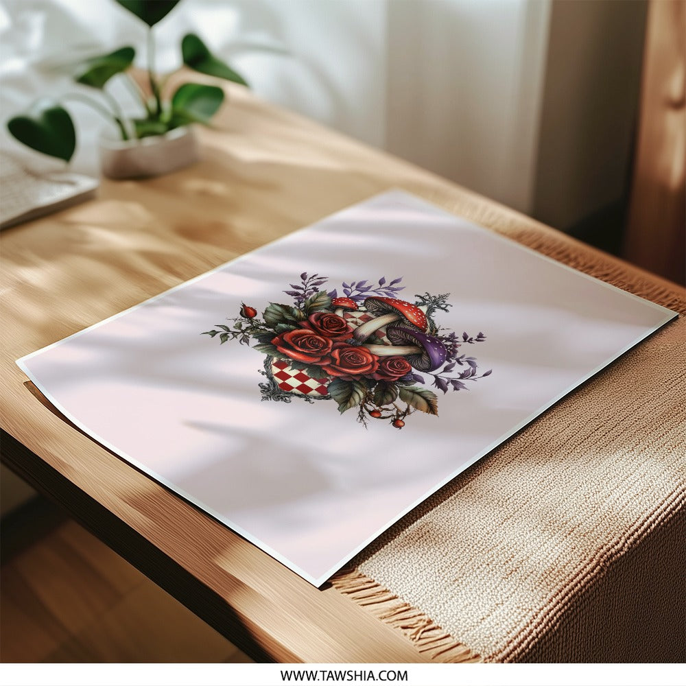 Mushroom Roses Photographic Prints, Fantasy Art Print, Floral Artwork, Whimsical Home Decor, Botanical Wall Art, Artistic Prints - Tawshia