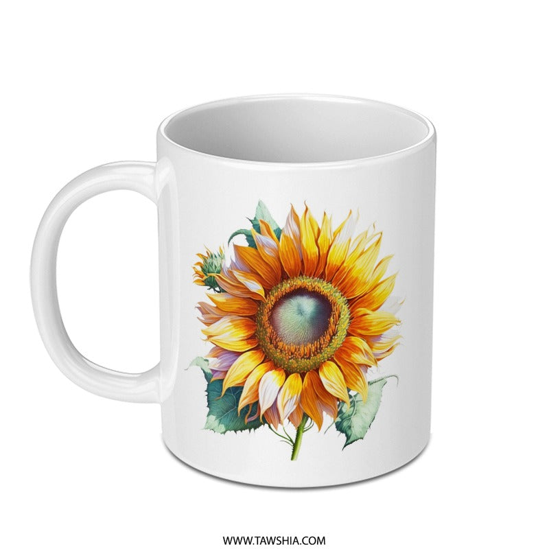 Sunflower Mug, Floral Coffee Mug, Botanical Tea Cup, Gift for Her, Flower Lover Mug, Bright Sunflower Art, Summer Mug, Garden Mug - Tawshia