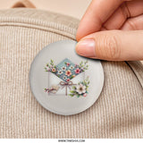 Floral Envelope Pinback, Flower Mail Badge, Cute Spring Blossom Button, Aesthetic Pastel Pin, Botanical Gift, Letter with Flowers - Tawshia