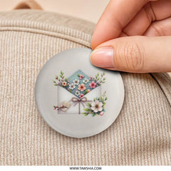 Floral Envelope Pinback, Flower Mail Badge, Cute Spring Blossom Button, Aesthetic Pastel Pin, Botanical Gift, Letter with Flowers - Tawshia