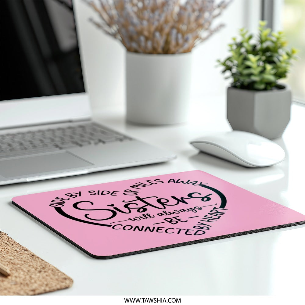 Sisters Heart Mouse Pad, Sister Gift, Sister Quote, Connected by Heart, Sister Birthday Gift, Best Sister Mousepad, Long Distance Sister - Tawshia