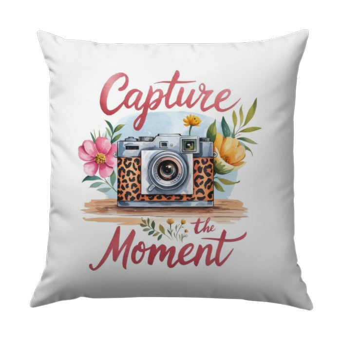 Capture the Moment Pillow, Camera Pillow, Floral Accent Pillow, Decorative Throw Pillow, Home Decor Pillow, Gift for Photographers - Tawshia