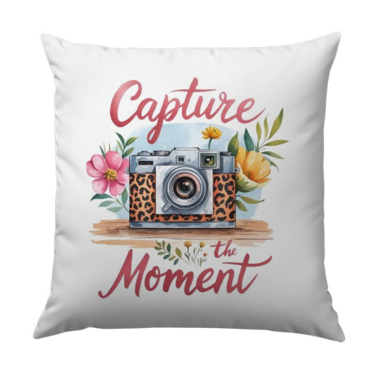 Capture the Moment Pillow, Camera Pillow, Floral Accent Pillow, Decorative Throw Pillow, Home Decor Pillow, Gift for Photographers - Tawshia