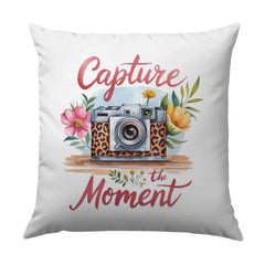 Capture the Moment Pillow, Camera Pillow, Floral Accent Pillow, Decorative Throw Pillow, Home Decor Pillow, Gift for Photographers - Tawshia