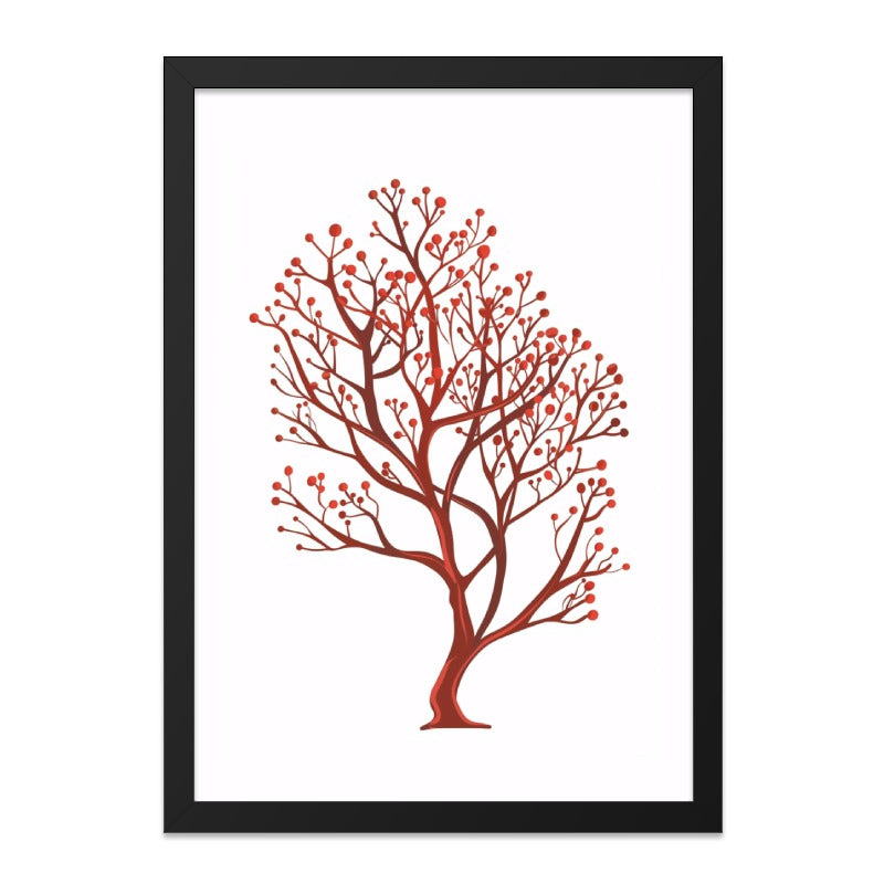 Red Berries Tree Wall Art, Botanical Print, Nature Inspired Decor, Autumnal Artwork, Minimalist Design, Home Decor, Unique Gift Idea - Tawshia