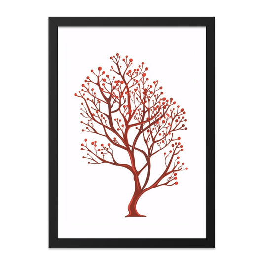 Red Berries Tree Wall Art, Botanical Print, Nature Inspired Decor, Autumnal Artwork, Minimalist Design, Home Decor, Unique Gift Idea - Tawshia