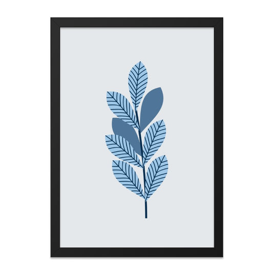 Blue Leaves Wall Art, Minimalist Botanical Print, Modern Home Decor, Nature Inspired Artwork, Leaf Illustration, Framed Art, Wall Decor - Tawshia