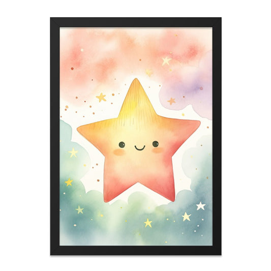 Cute Star Wall Art, Watercolor Star Print, Kids Room Decor, Nursery Art, Baby Shower Gift, Smiling Star Wall Decor - Tawshia