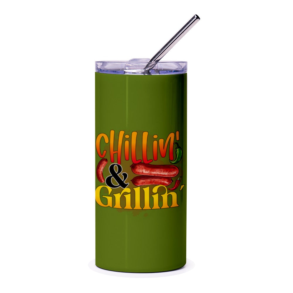 Chilling and Grilling Tumbler, Funny BBQ Tumbler, Grill Master Gift, Summer Party Drinkware, Barbecue Lover Present, Travel Mug for Drinks - Tawshia