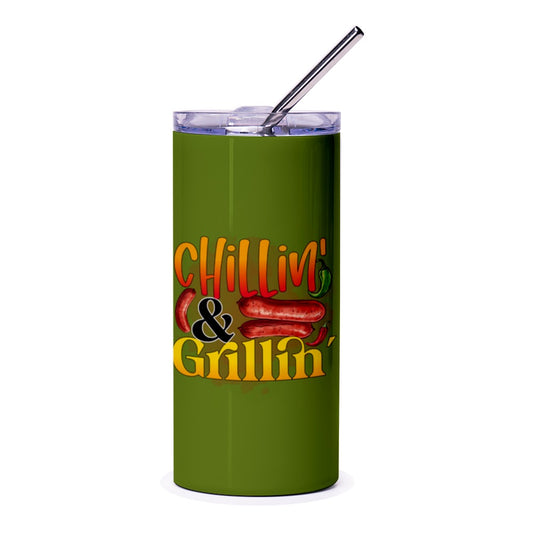 Chilling and Grilling Tumbler, Funny BBQ Tumbler, Grill Master Gift, Summer Party Drinkware, Barbecue Lover Present, Travel Mug for Drinks - Tawshia