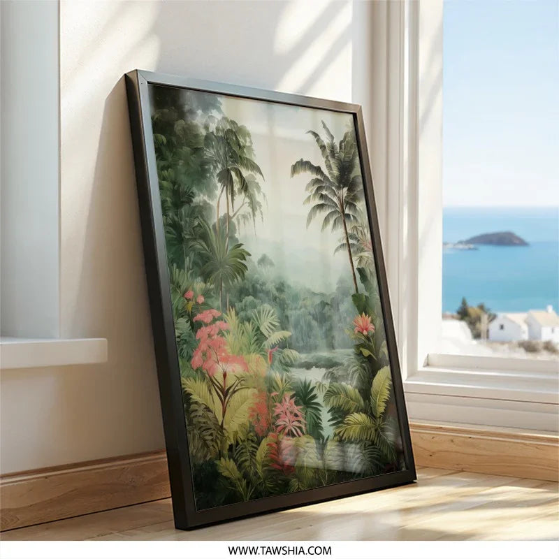 Tropical Rainforest Wall Art, Exotic Palm Tree Print, Lush Jungle Landscape Decor, Botanical Wall Hanging, Calming Nature Scene - Tawshia