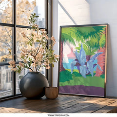 Tropical Wall Art, Coastal Print, Palm Tree Scene, Agave Plant Art, Sailboat Art, Summer Decor, Vacation Vibes Wall Decor - Tawshia