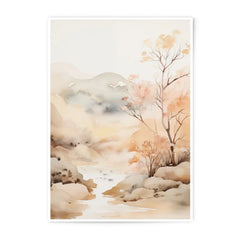 Watercolor Landscape Photographic Print, Neutral Tone Art Print, Mountain River Photo, Nature Painting Photo Print, Calming Wall Decor - Tawshia
