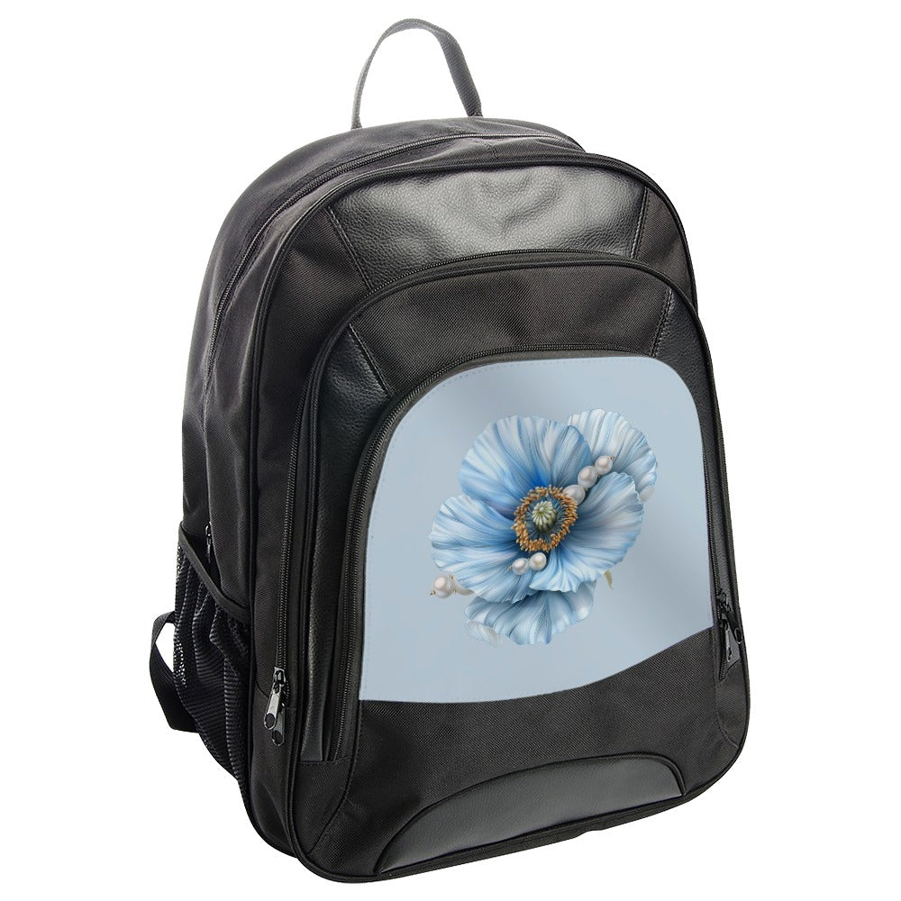 Blue Poppy Flower Backpack, Floral Back Pack, Pearl Flower Backpack, Stylish Backpack, Unique Backpack, Women Backpack, School Backpack - Tawshia