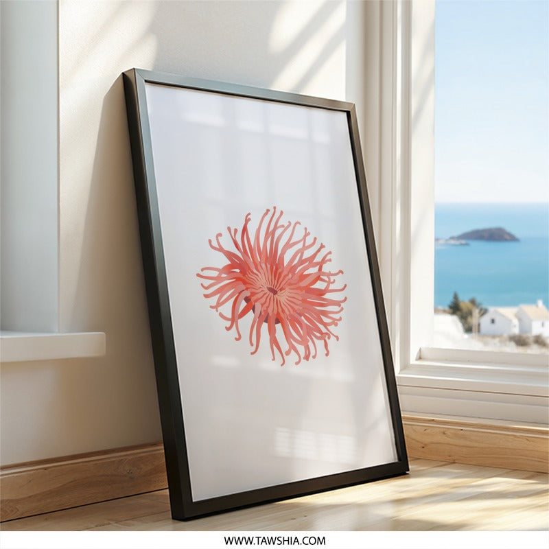 Sea Anemone Wall Art, Coral Reef Decor, Ocean Life Print, Coastal Home Decor, Modern Wall Art, Unique Gift Idea, Framed Wall Art - Tawshia