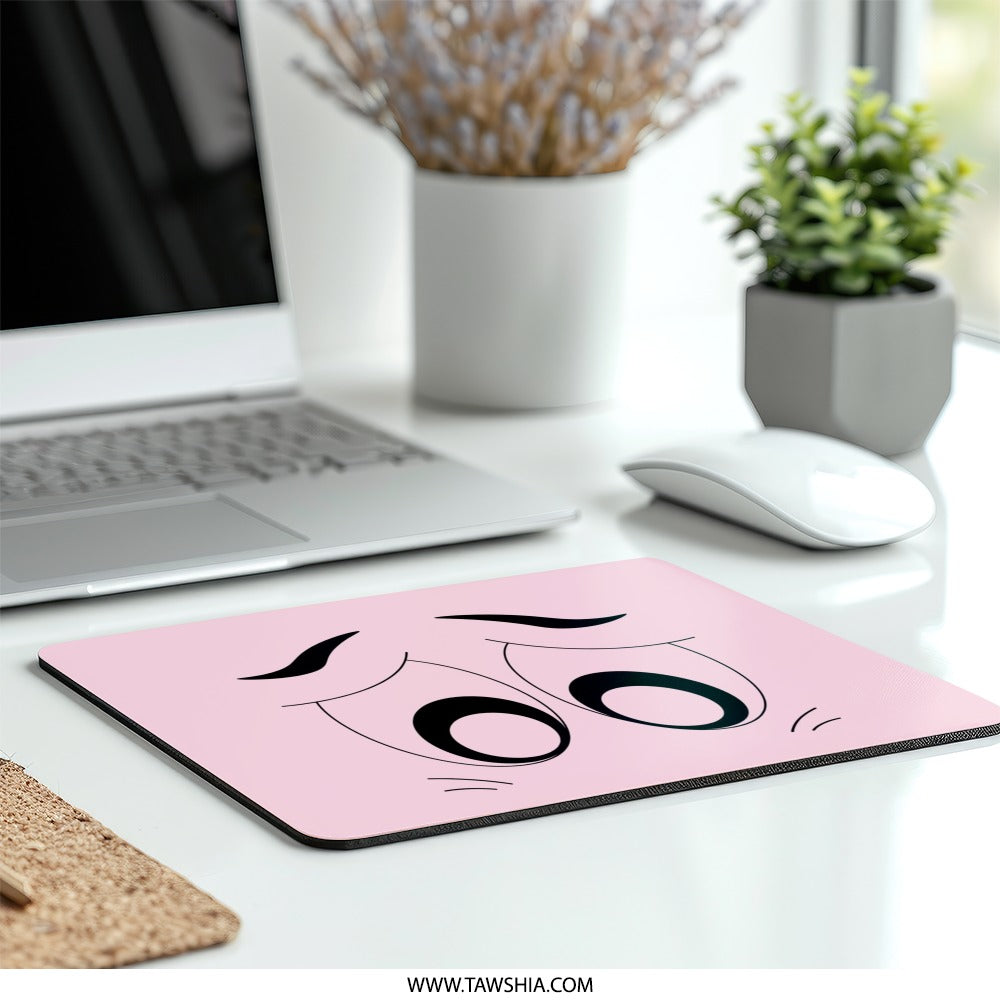 Cartoon Eyes Mouse Pad, Funny Sad Eyes, Pink Computer Accessory, Cute Desk Decor, Office Gift, Gamer Gift, Unique Mousepad - Tawshia