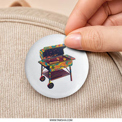 Psychedelic Grill Pinback Button, Funky BBQ Art Button, Retro Swirl Grill Badge, Summer Cookout Party Favors, Unique Grill Master Gift - Tawshia