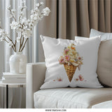 Floral Ice Cream Pillow, Decorative Pillow, Sweet Treat Design, Home Decor, Unique Throw Pillow, Couch Pillow, Dessert Lover Gift, Foodie - Tawshia