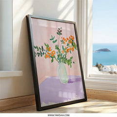 Floral Painting Wall Art, Orange Berries Bouquet, Modern Art Print, Home Decor, Contemporary Wall Hanging - Tawshia