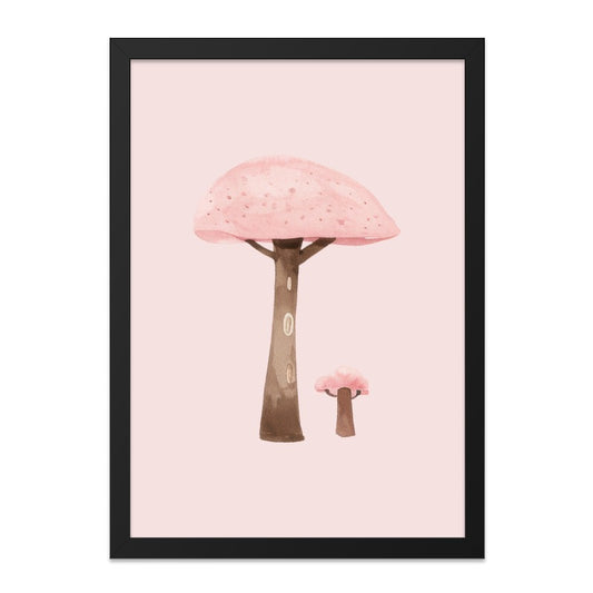 Pink Mushroom Wall Art, Whimsical Forest Print, Cute Kids Room Decor, Fantasy Illustration, Watercolor Painting, Playroom Wall Decor - Tawshia