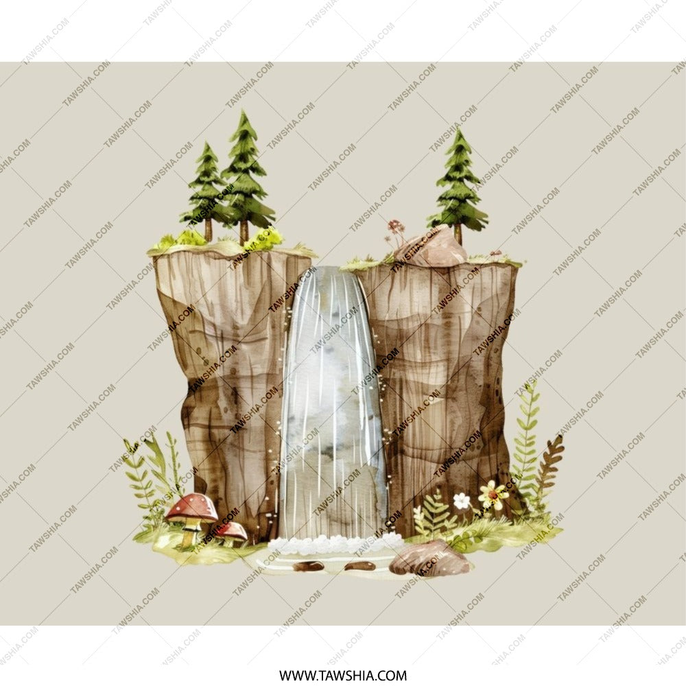 Waterfall Mouse Pad, Nature Scenery Art, Landscape Illustration Mousepad, Botanical Desk Decor, Forest Waterfall Gift, Computer Accessory - Tawshia