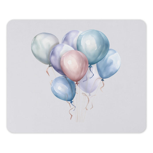 Watercolor Balloons Mouse Pad, Pastel Balloon Art Desk Decor, Elegant Celebration Office Accessories, Birthday Party Balloons Mouse Pad - Tawshia