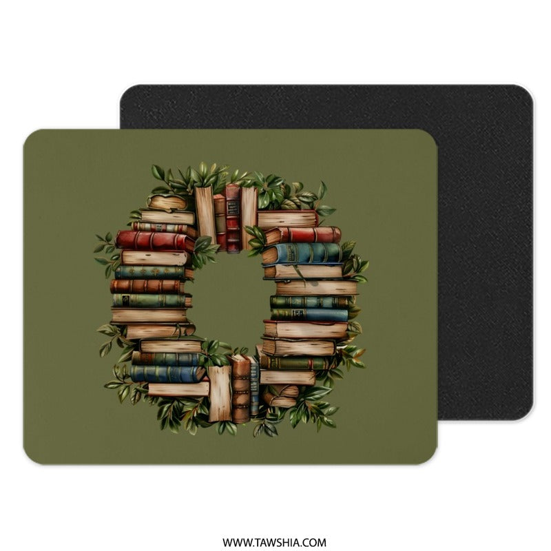 Book Wreath Mouse Pad, Reading Lover Gift, Librarian Present, Bookish Decor, Literary Gift, Teacher Appreciation, Book Lover Gift - Tawshia