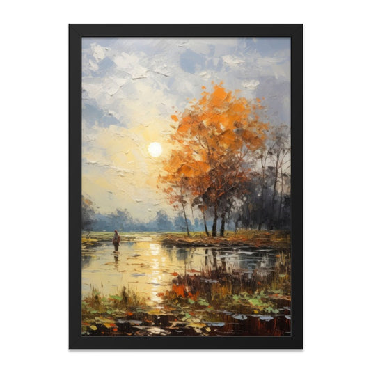 Golden Autumn Landscape Wall Art, Impressionist Painting, Fall Decor, Nature Scene, River Sunrise, Home Decor, Wall Decor, Framed Art - Tawshia