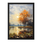 Golden Autumn Landscape Wall Art, Impressionist Painting, Fall Decor, Nature Scene, River Sunrise, Home Decor, Wall Decor, Framed Art - Tawshia