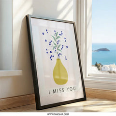 I Miss You Wall Art, Floral Vase Print, Sentimental Wall Decor, Forget Me Not Flowers, Minimalist Home Decor, Botanical Art Print - Tawshia