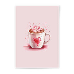 Hot Chocolate Photographic Prints, Heart Marshmallows, Valentine's Day Decor, Cute Beverage Wall Art, Cozy Kitchen Print, Pink Aesthetic - Tawshia