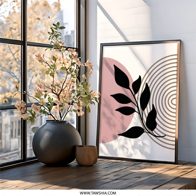 Abstract Plant Wall Art, Botanical Print, Modern Art Print, Pink and Beige Wall Decor, Minimalist Wall Hanging, Home Decor Art Print - Tawshia