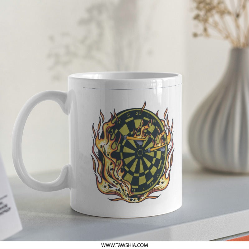 Dartboard with Flames Graphic White Mug product