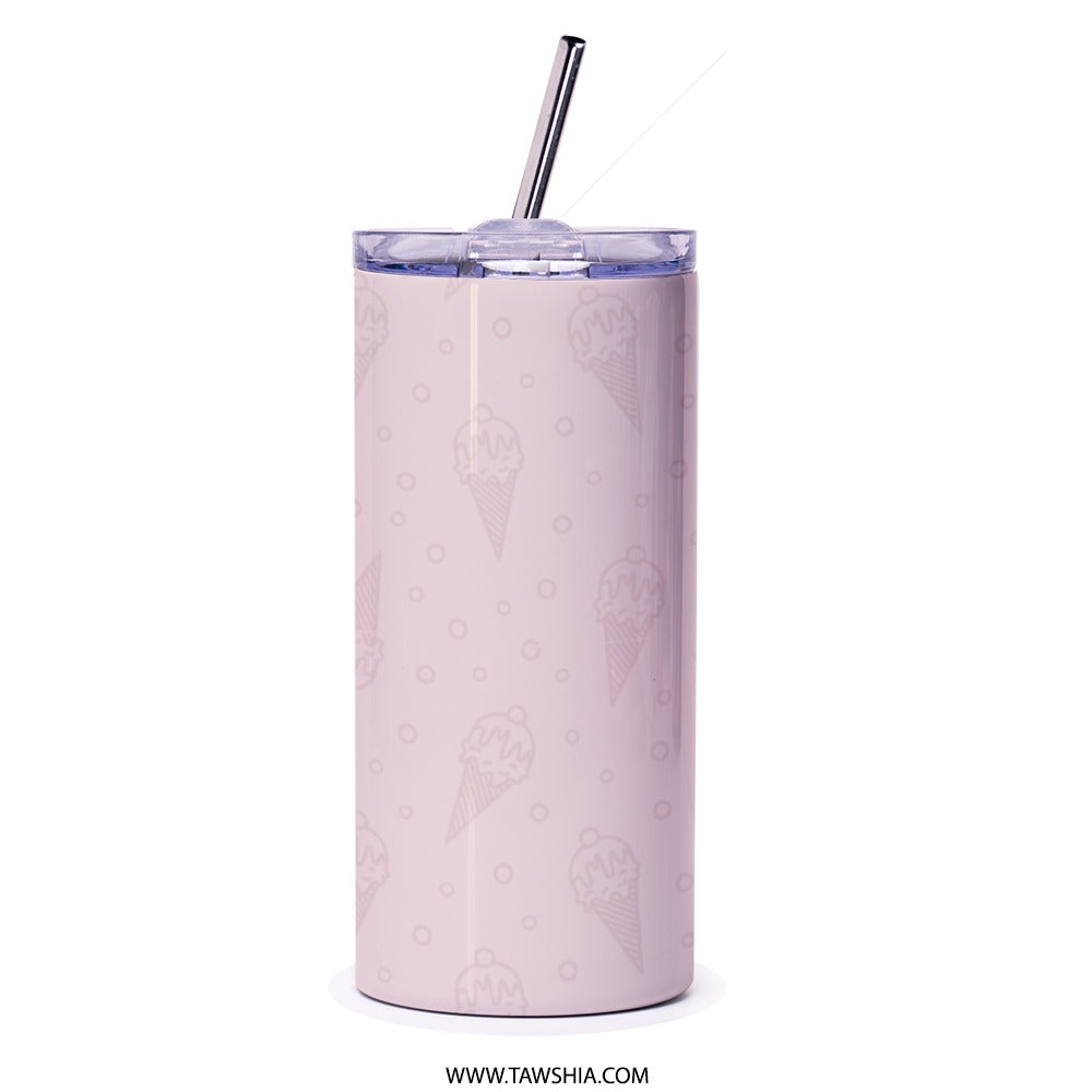 Pink Ice Cream Tumbler, Cute Foodie Gift, Stainless Steel Tumbler, Dessert Lover Gift, Cold Drink Tumbler, Summer Drinkware, Travel Mug - Tawshia