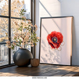 Red Poppy Wall Art, Floral Wall Decor, Pearl Jewelry Print, Elegant Home Decor, Botanical Art Print, Feminine Art, Flower Wall Art - Tawshia