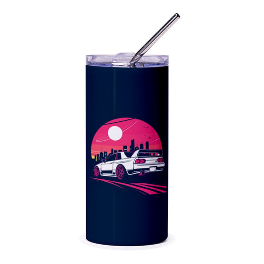 Skyline GT R32 Tumbler, JDM Japanese Car Gift, Retro Wave Design, Cityscape, Vaporwave Style, Car Enthusiast Gift, Cool Drinks Tumbler - Tawshia