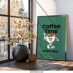 Coffee Time Wall Art, Coffee Lover Gift, Funny Kitchen Decor, Retro Coffee Print, Coffee Shop Art, Cute Coffee Cup Art, Home Decor - Tawshia