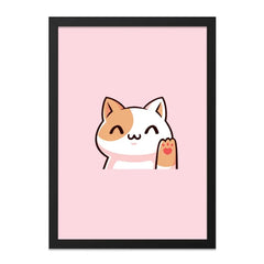 Cute Cat Wall Art, Kawaii Cat Print, Waving Cat Art, Kitten Illustration, Nursery Decor, Kids Room Art, Pink Wall Art, Cartoon Cat - Tawshia