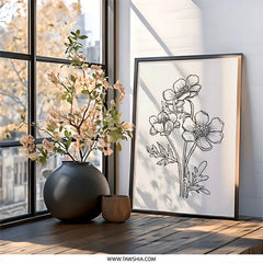 Anemone Wall Art, Floral Line Art, Minimalist Flower Drawing, Botanical Print, Black and White Wall Decor, Modern Home Decor - Tawshia