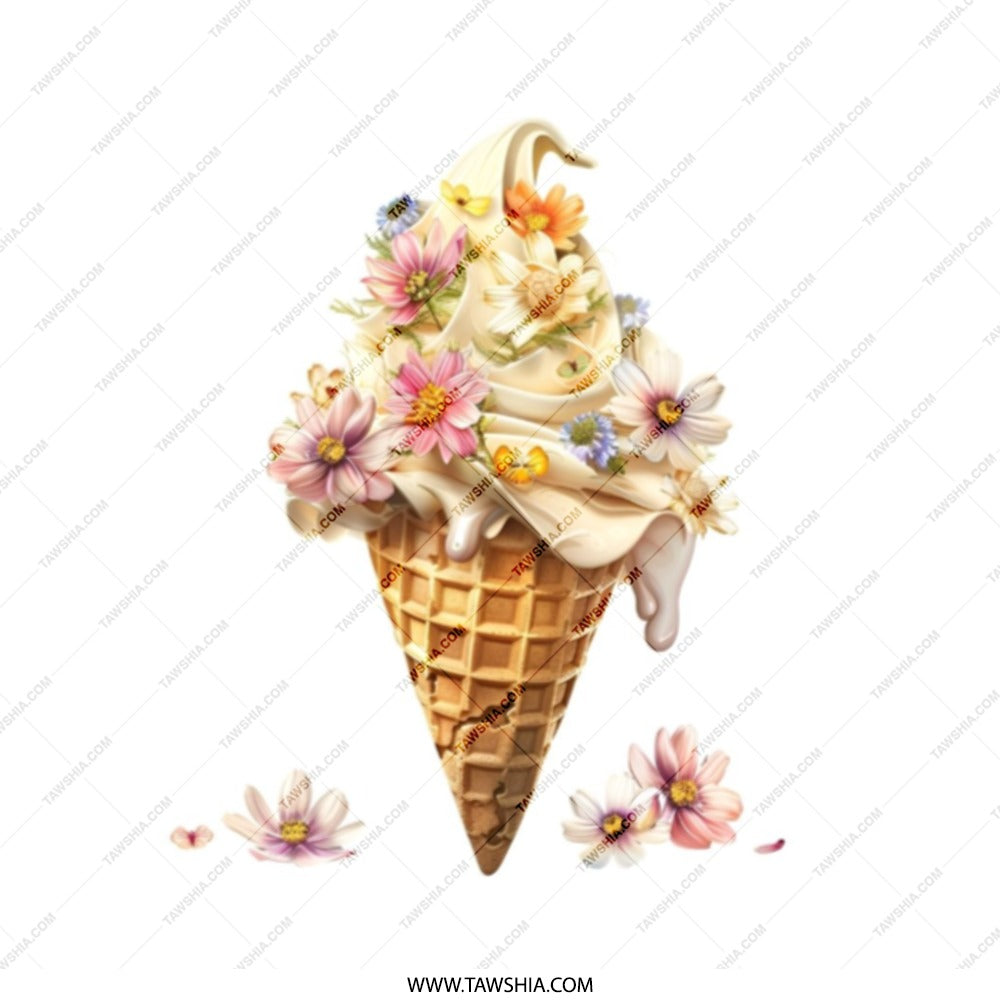 Floral Ice Cream Tote Bag, Cute Flower Design, Trendy Tote, Unique Graphic Bag, Foodie Gift, Aesthetic Tote, Reusable Shopping Bag - Tawshia